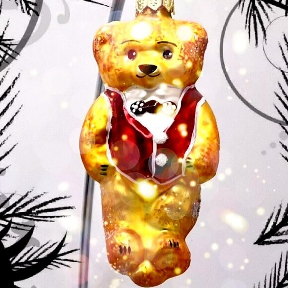 NEW Authentic Christopher Radko TEDDY BEAR Gold Tiny Tedy HandMade Glass Ornamet - Picture 1 of 7